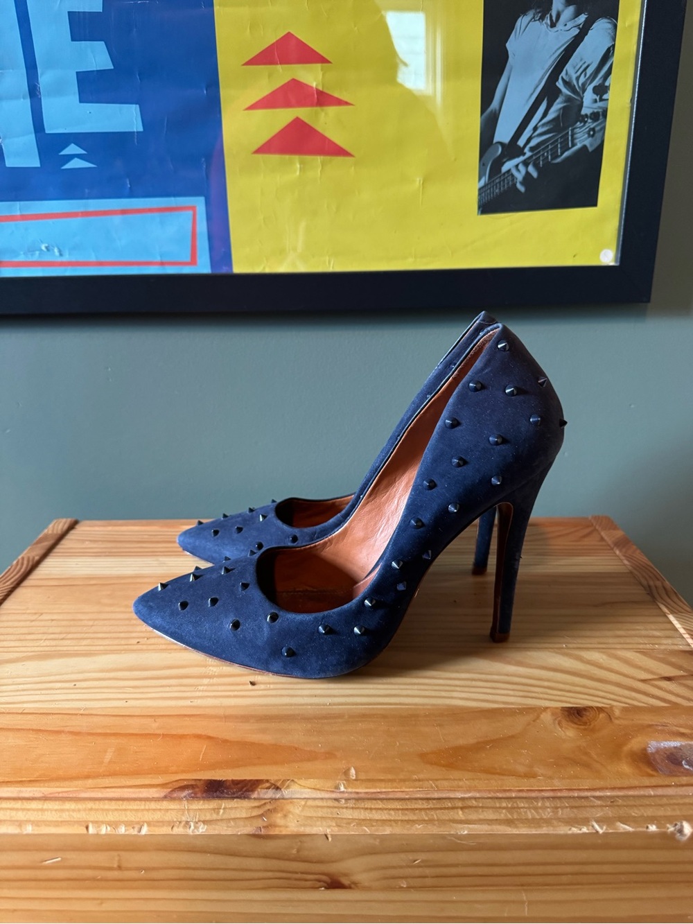 Schutz Navy Suede Studded Pointed-Toe Stiletto High Heels